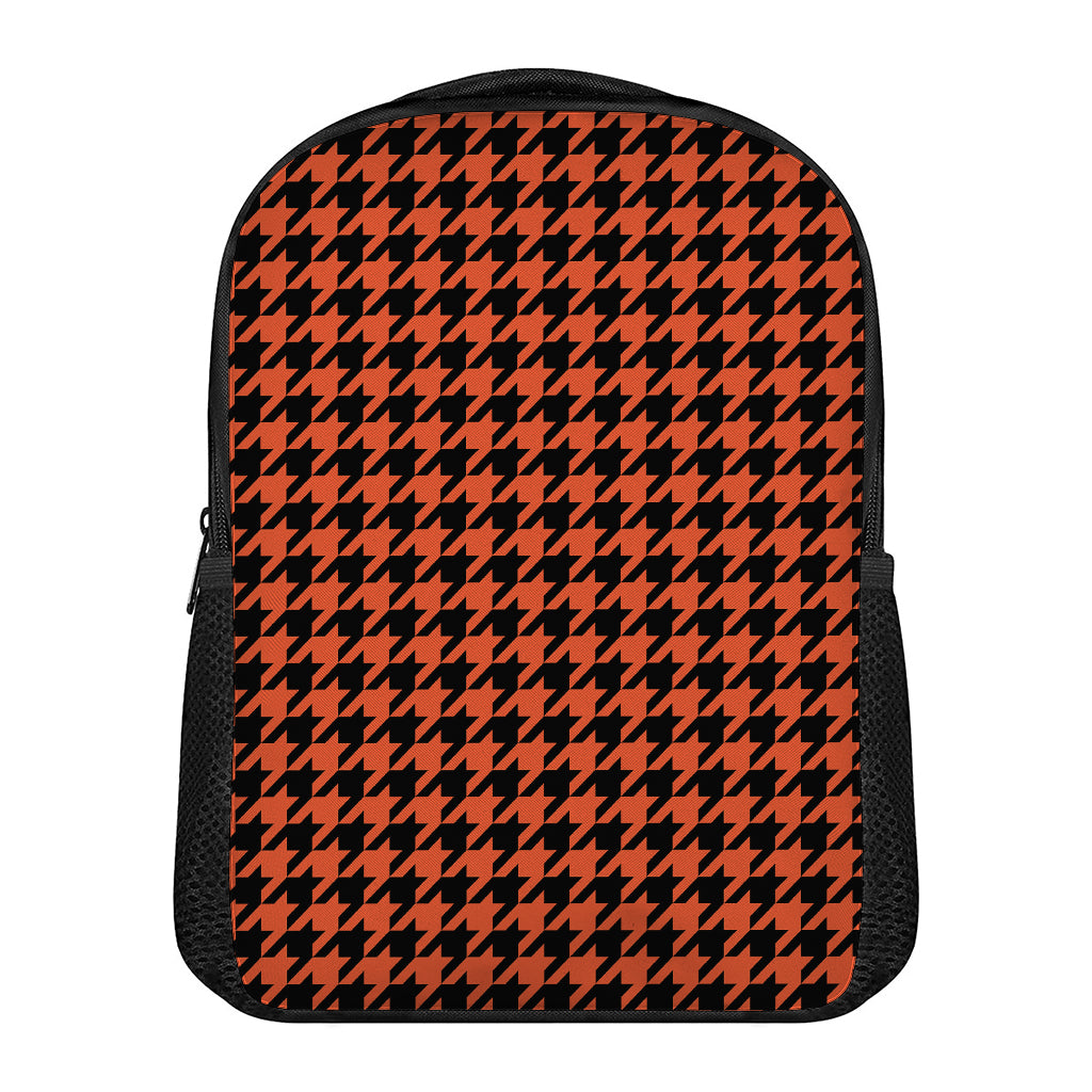 Orange And Black Houndstooth Print Casual Backpack