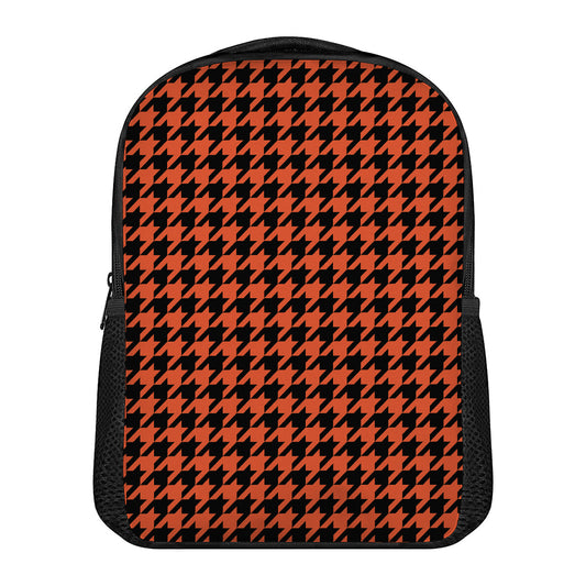 Orange And Black Houndstooth Print Casual Backpack