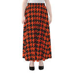 Orange And Black Houndstooth Print Chiffon Maxi Skirt