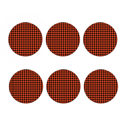 Orange And Black Houndstooth Print Coaster Set
