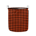 Orange And Black Houndstooth Print Collapsible Laundry Basket