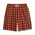 Orange And Black Houndstooth Print Cotton Shorts