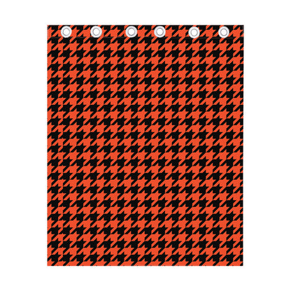 Orange And Black Houndstooth Print Curtain