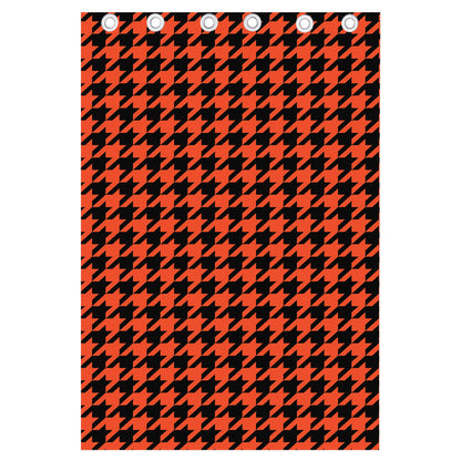 Orange And Black Houndstooth Print Curtain