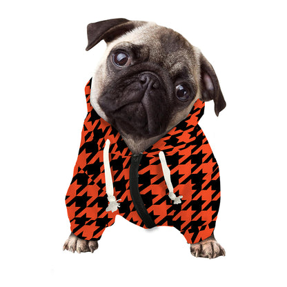 Orange And Black Houndstooth Print Dog Zip Up Hoodie