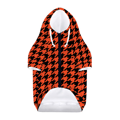 Orange And Black Houndstooth Print Dog Zip Up Hoodie