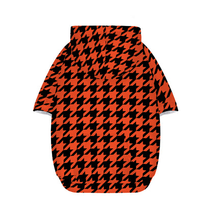 Orange And Black Houndstooth Print Dog Zip Up Hoodie
