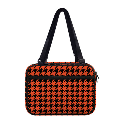 Orange And Black Houndstooth Print Double Strap Bible Bag