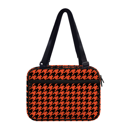 Orange And Black Houndstooth Print Double Strap Bible Bag
