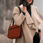 Orange And Black Houndstooth Print Double Strap Bible Bag