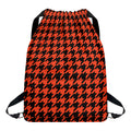 Orange And Black Houndstooth Print Drawstring Backpack