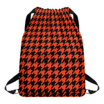 Orange And Black Houndstooth Print Drawstring Backpack