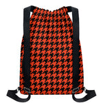 Orange And Black Houndstooth Print Drawstring Backpack