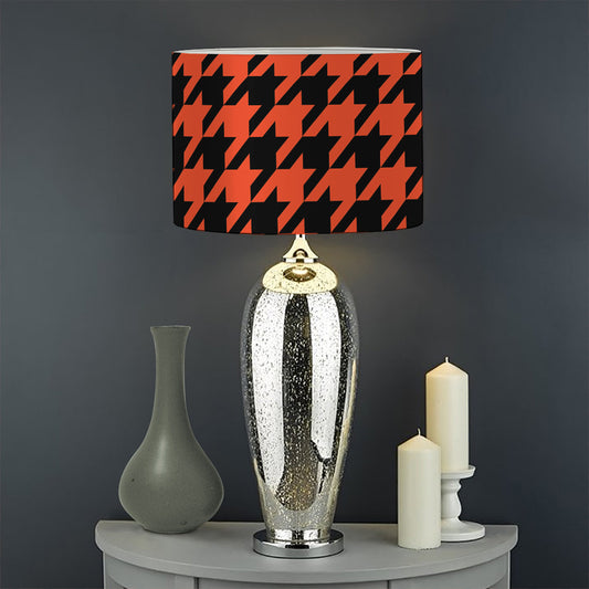Orange And Black Houndstooth Print Drum Lamp Shade