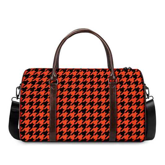 Orange And Black Houndstooth Print Duffle Bag