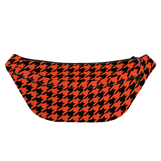 Orange And Black Houndstooth Print Fanny Pack