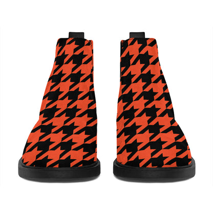 Orange And Black Houndstooth Print Flat Ankle Boots