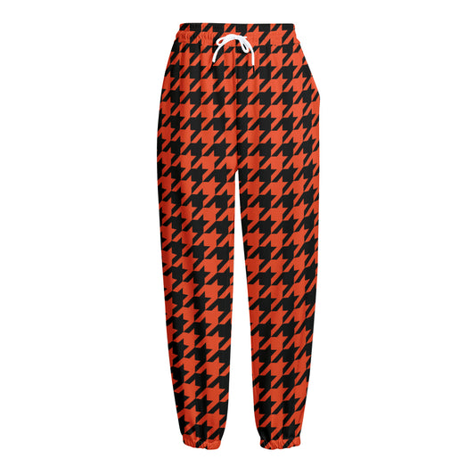 Orange And Black Houndstooth Print Fleece Lined Knit Pants