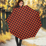Orange And Black Houndstooth Print Foldable Umbrella