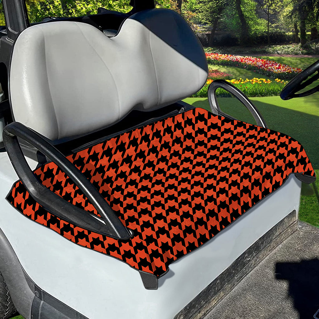 Orange And Black Houndstooth Print Golf Cart Seat Cover