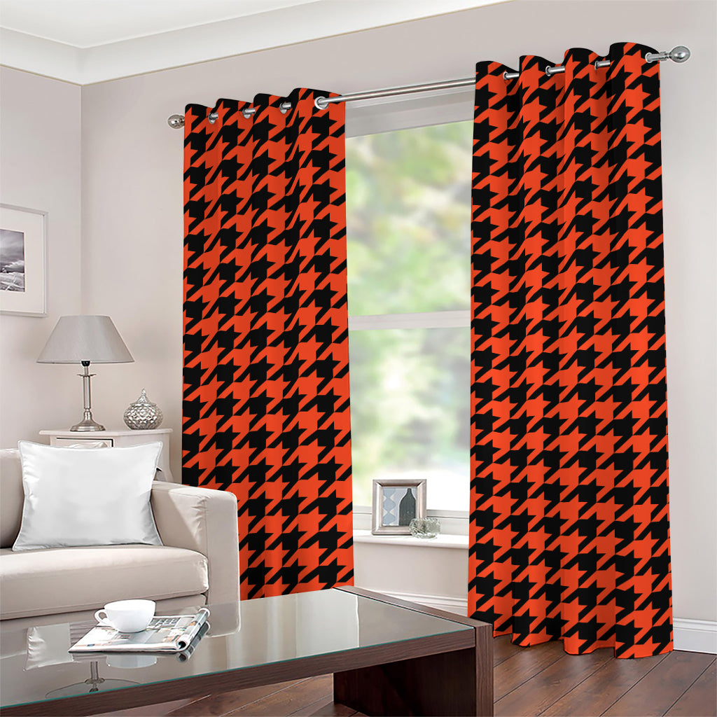 Orange And Black Houndstooth Print Grommet Curtains