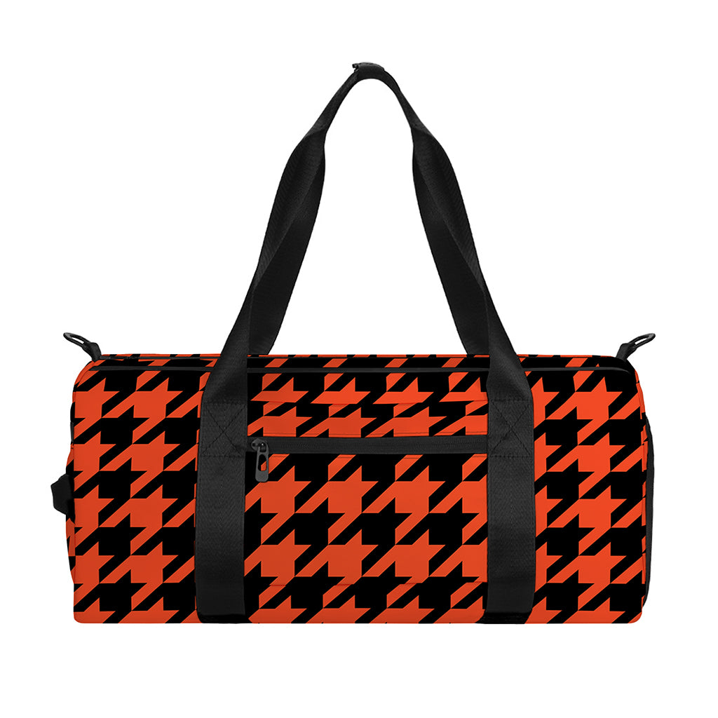 Orange And Black Houndstooth Print Gym Bag