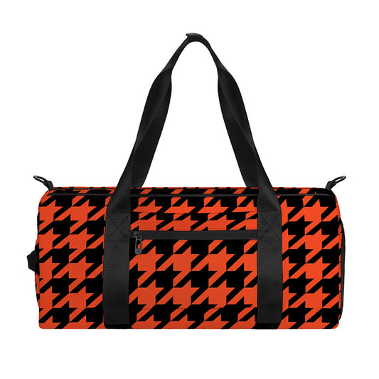 Orange And Black Houndstooth Print Gym Bag