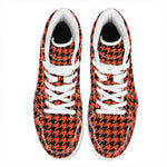 Orange And Black Houndstooth Print High Top Leather Sneakers