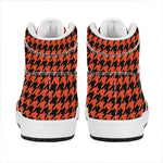 Orange And Black Houndstooth Print High Top Leather Sneakers