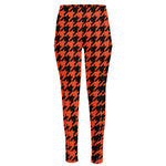 Orange And Black Houndstooth Print High-Waisted Pocket Leggings