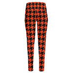 Orange And Black Houndstooth Print High-Waisted Pocket Leggings