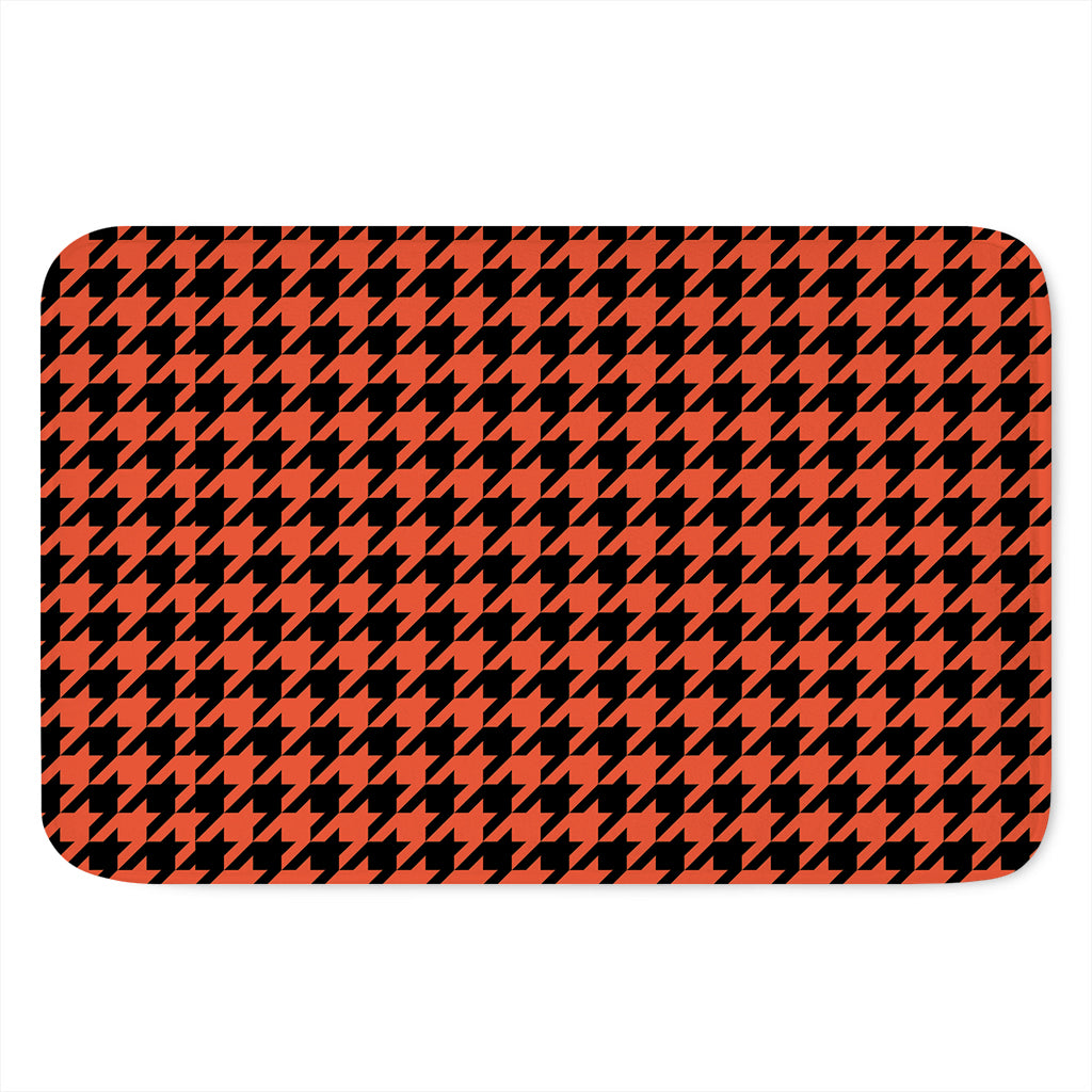 Orange And Black Houndstooth Print Indoor Door Mat