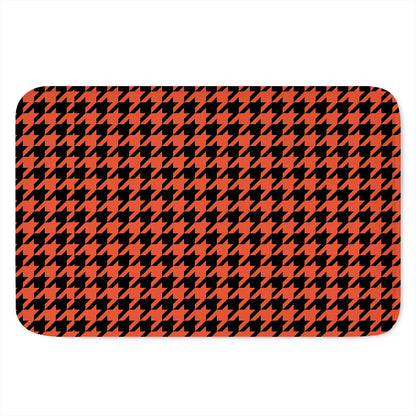 Orange And Black Houndstooth Print Indoor Door Mat