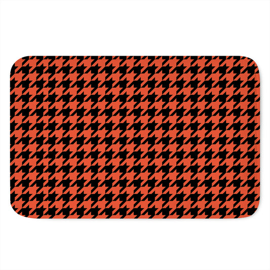 Orange And Black Houndstooth Print Indoor Door Mat