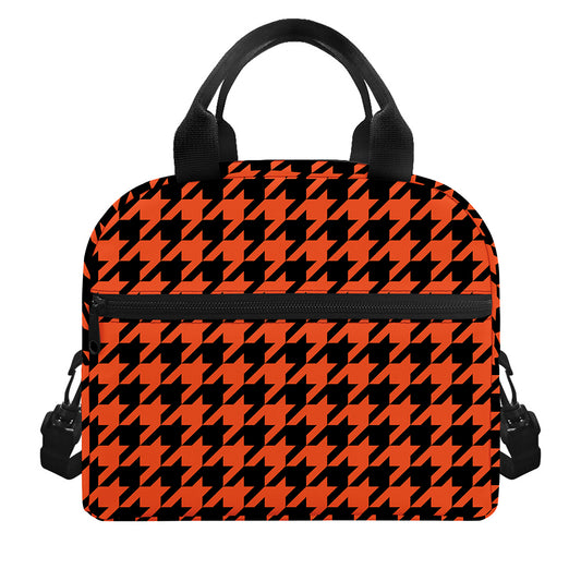 Orange And Black Houndstooth Print Insulated Lunch Bag