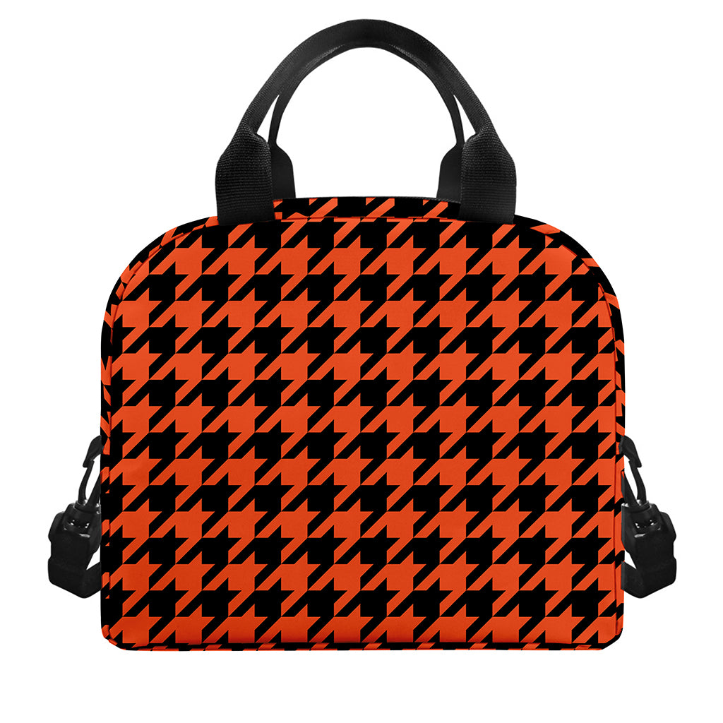 Orange And Black Houndstooth Print Insulated Lunch Bag