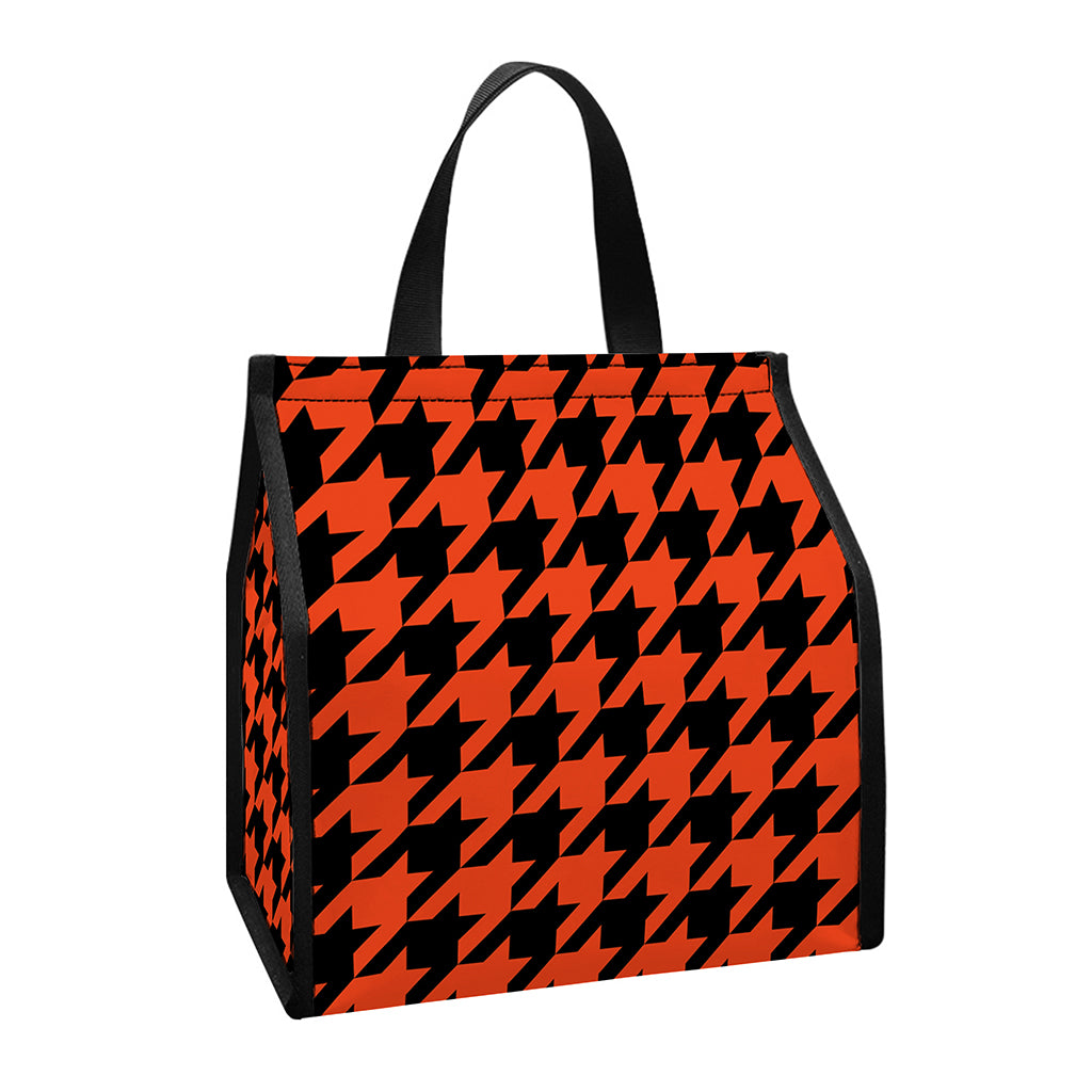 Orange And Black Houndstooth Print Insulated Lunch Tote