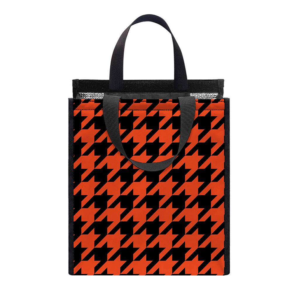 Orange And Black Houndstooth Print Insulated Lunch Tote