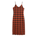 Orange And Black Houndstooth Print Jersey Midi Cami Dress