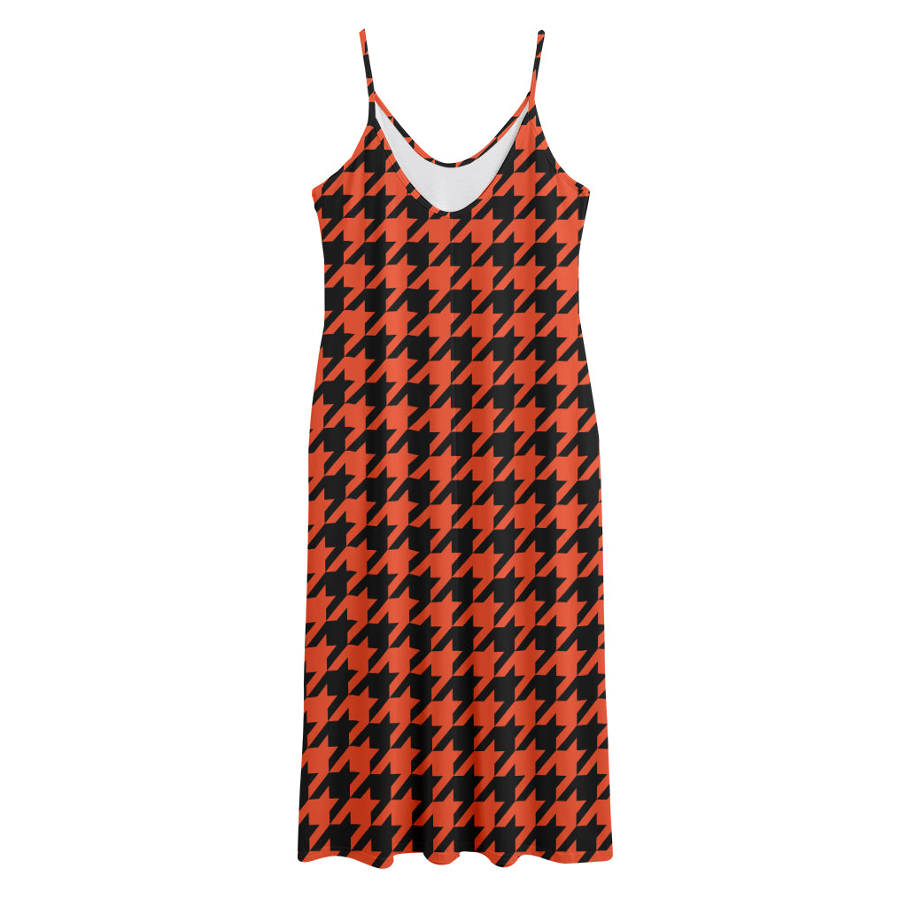 Orange And Black Houndstooth Print Jersey Midi Cami Dress