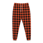 Orange And Black Houndstooth Print Jogger Pants