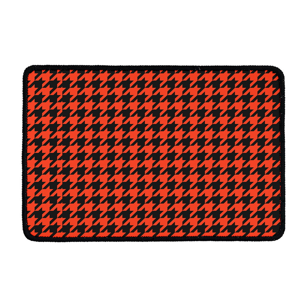 Orange And Black Houndstooth Print Kitchen Mat