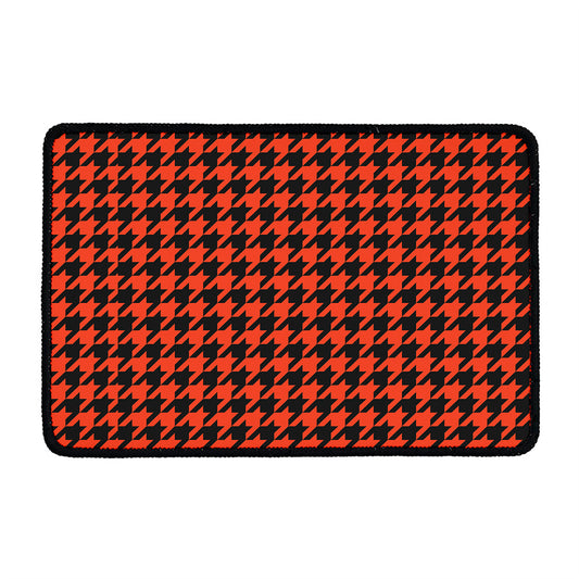 Orange And Black Houndstooth Print Kitchen Mat