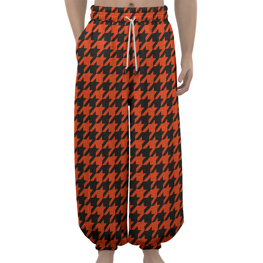 Orange And Black Houndstooth Print Lantern Pants