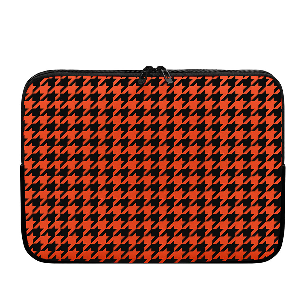 Orange And Black Houndstooth Print Laptop Sleeve