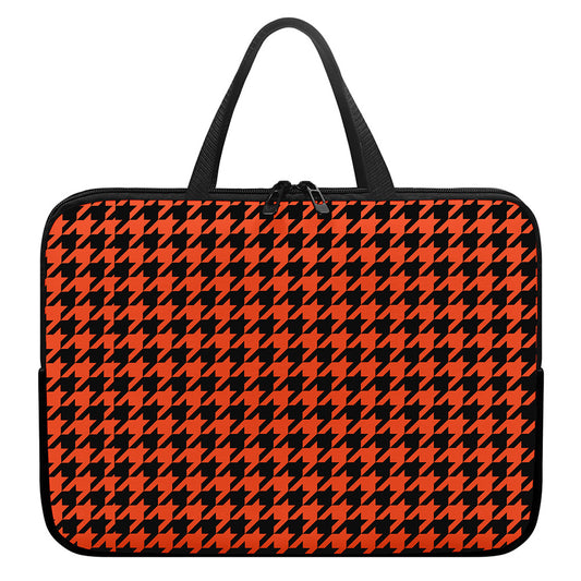 Orange And Black Houndstooth Print Laptop Sleeve With Handle