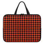 Orange And Black Houndstooth Print Laptop Sleeve With Handle
