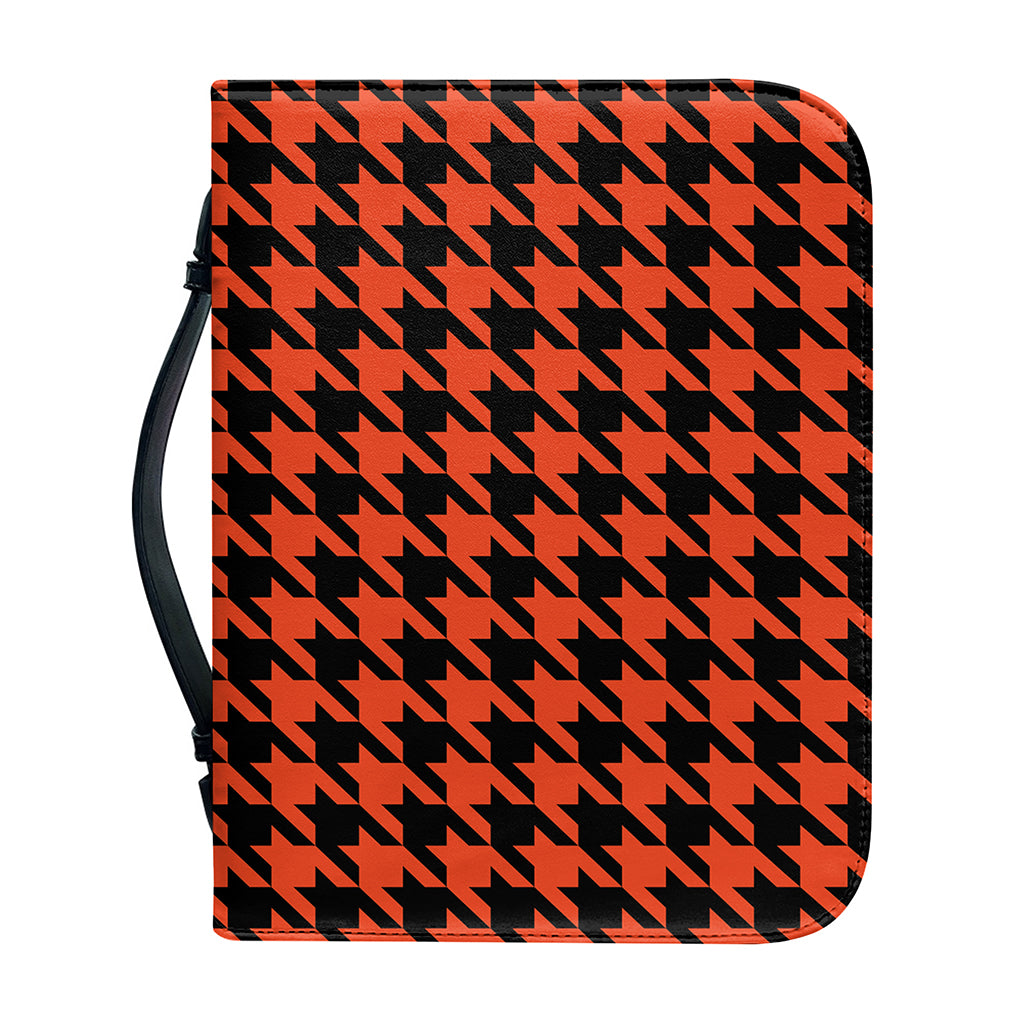 Orange And Black Houndstooth Print Leather Bible Cover