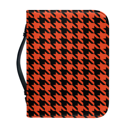 Orange And Black Houndstooth Print Leather Bible Cover