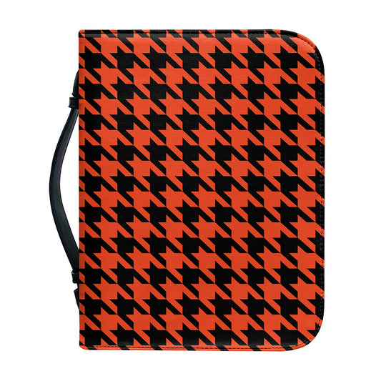 Orange And Black Houndstooth Print Leather Bible Cover